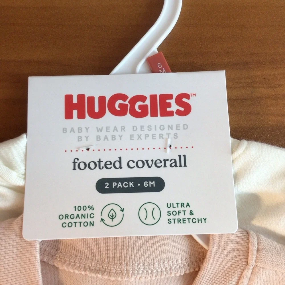 Huggies Baby Footed Coveralls 2 Pack‎ 6M Easy Change 2 Way Zipper Organic